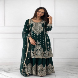 Ready to Wear Heavy Embroidered Chinnon Silk Sharara Suit with Dupatta